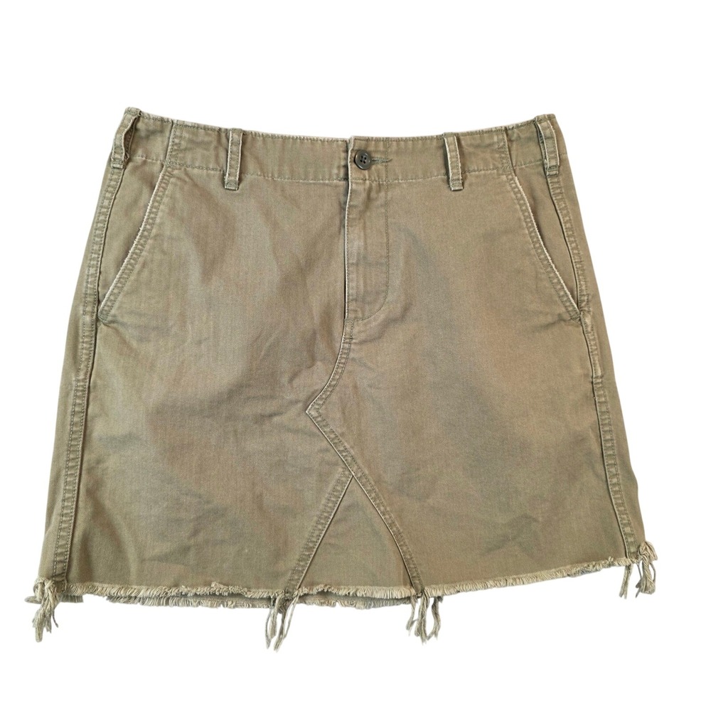 Denim & Supply Ralph Lauren Womens 28 Olive Green Herringbone Mini Skirt Frayed